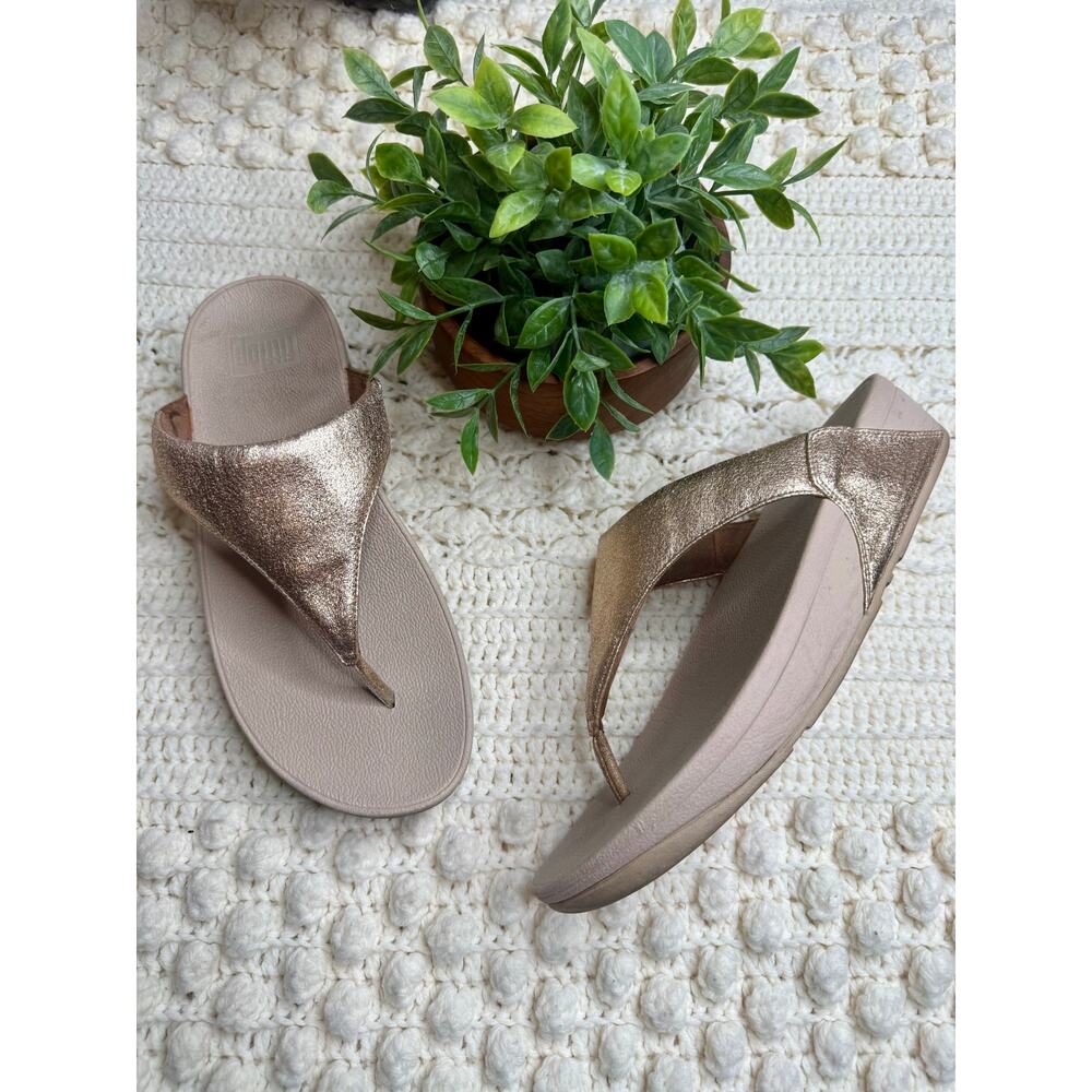 FITFLOP Women's 9 LULU Leather Toe Post Sandal Shoes Pink Rose Gold Glitter - Picture 10 of 12